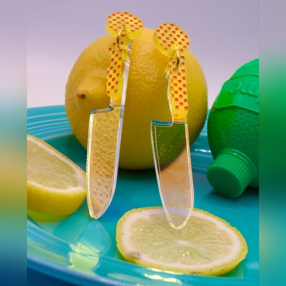 Mackbecks Citrus Knife Earring Accessory Statement Jewelry NWT Kawaii Emo Goth - Picture 2 of 4